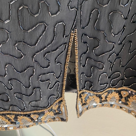 Vintage Beaded Cocktail Dress, 100% Black Silk, Beads & Sequins,by L Kazar,NY,2X - Picture 11 of 14